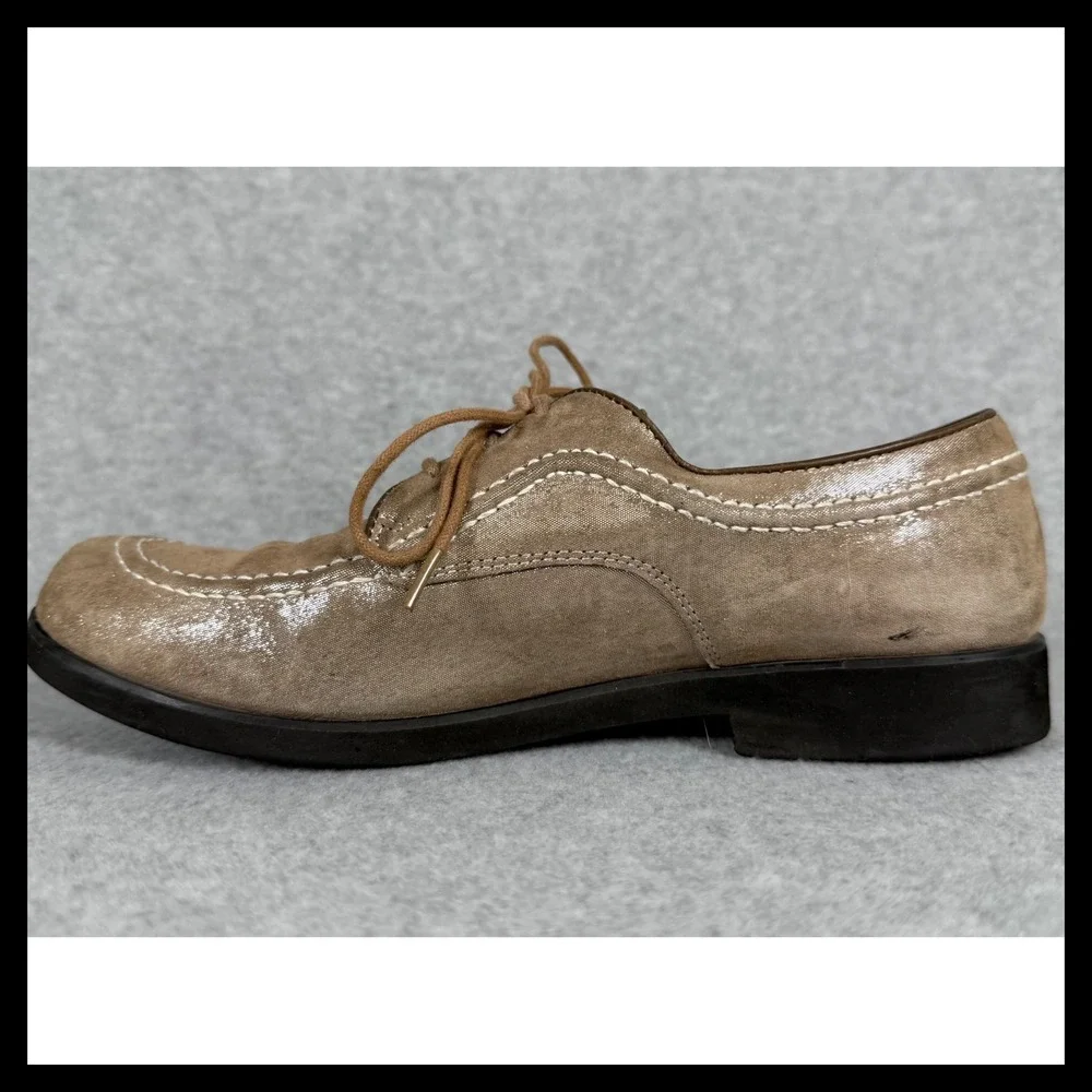 Vintage Hush Puppies Womens Moc Toe Oxford Shoes Size‎ 8 Taupe Beige Suede Sheen